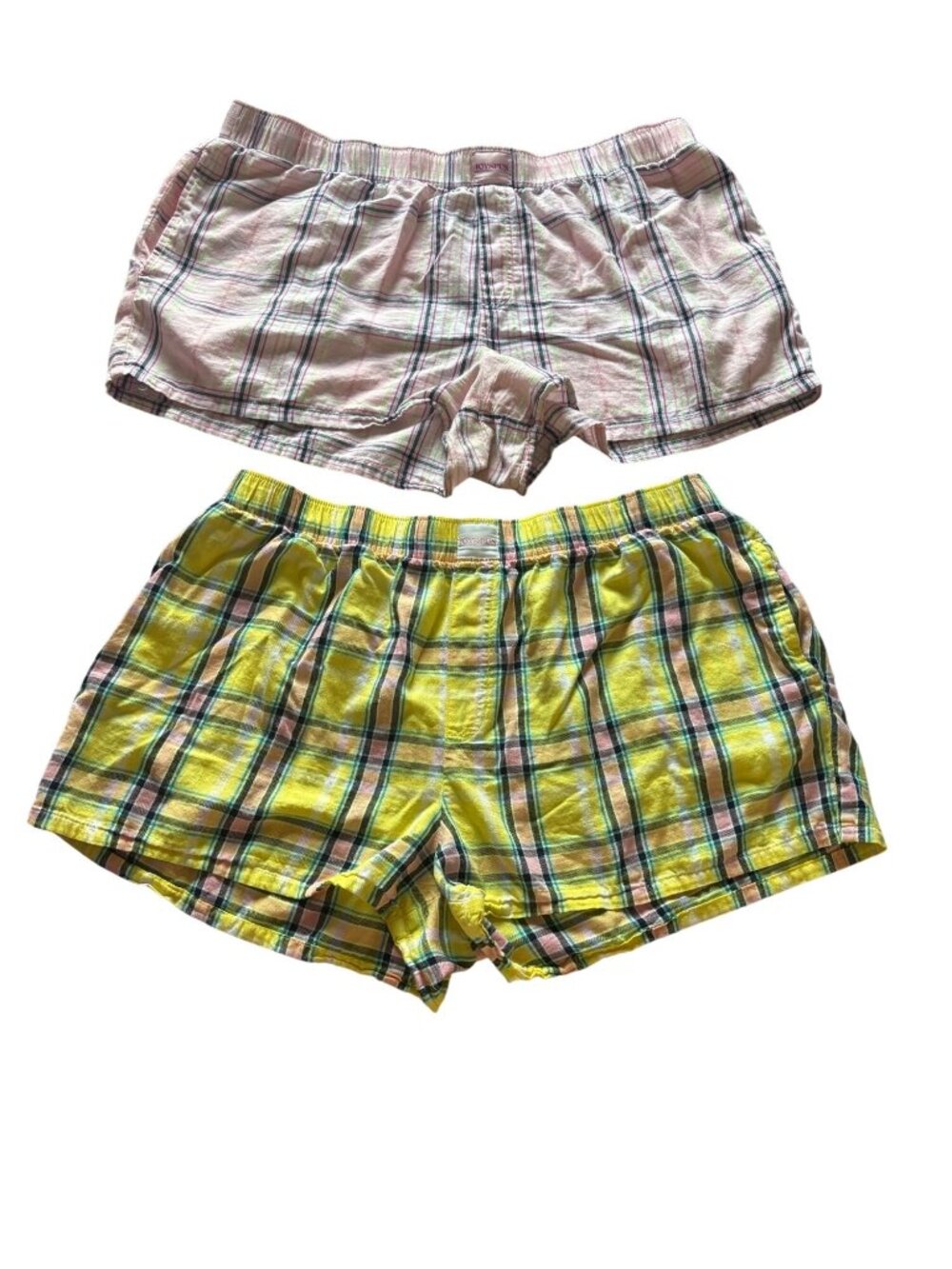 Joyspun Plaid Cotton Sleep Shorts 2Pack XL Pink Yellow Cozy Lounge Pajama Shorts